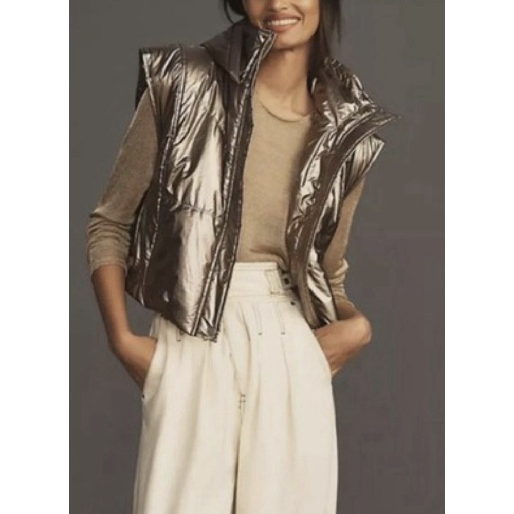 Daily Practice Anthropologie Metallic Gold Hooded Puffer Vest S